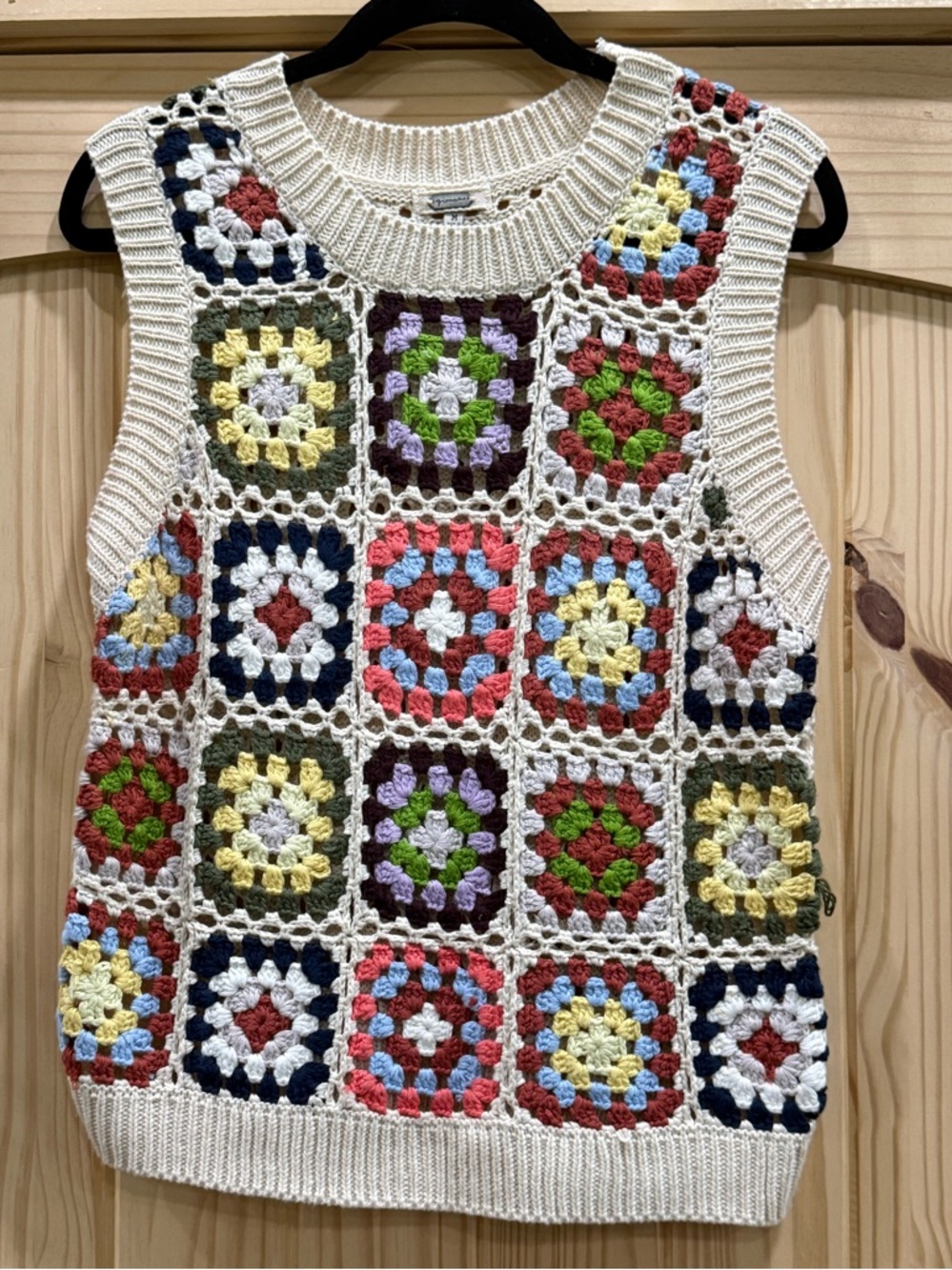 Gimmicks by BKE Multi-Color Boho Granny Square Crochet Sweater Vest